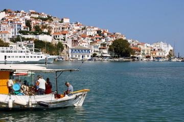 Fototapeta na wymiar Skopelos town, Skopelos island, Sporades island, Greek island, Thessaly, Aegean Sea, Greece