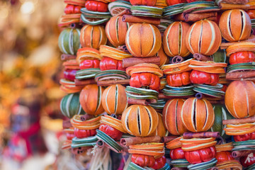 Christmas Market. Traditional Dried Fruit Decorations