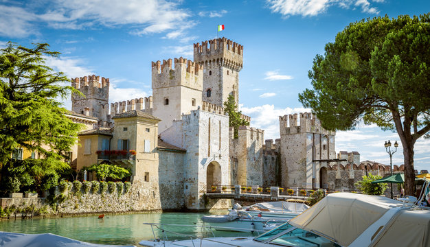 Rocca Scaligera castle in Sirmione town near Garda Lake in Italy