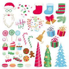 Colorful assorted christmas party icons set.