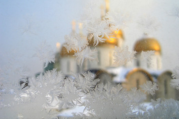 Frosty pattern at a winter window glass