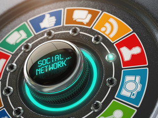 Social network and media concept. Switch knob with social networ
