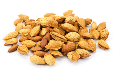 group of almonds isolated on white.Almonds isolated on white bac