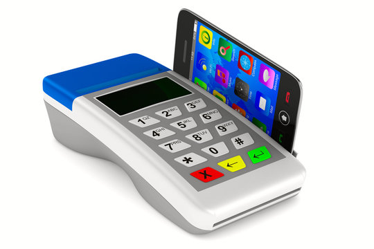 Payment by phone on white background. Isolated 3D image
