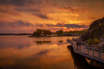 View of Ramsey Lake, Ontario, Canada during sunrise