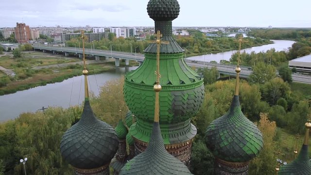 Aerial view Yaroslavl and Church of St. John the Baptist. Golden ring of Russia