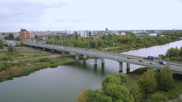 Aerial view bridge over the river Kotorosl in Yaroslavl, Russia