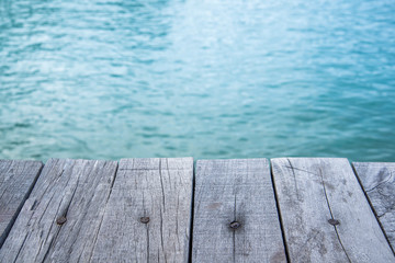 Fototapeta premium sea and wooden board, backdrop sea nd wood