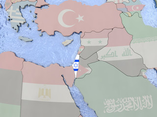 Israel with flag on globe