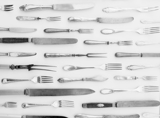 beautiful silver cutlery - vintage flatware isolated on white 