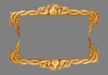 old decorative gold frame - handmade, engraved - isolated on gra
