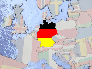 Germany with flag on globe