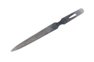 Nail file on white background isolated.Old nail file isolated