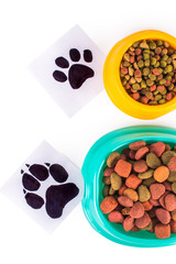 dog and cat food on a white background