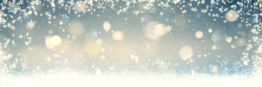 Schneeflocken und Schneesterne im winterlichen Licht - Banner | Backround
