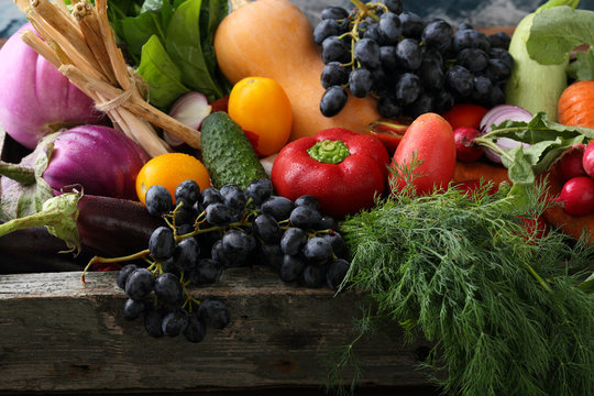 Fresh Organic Produce In Wood Crate