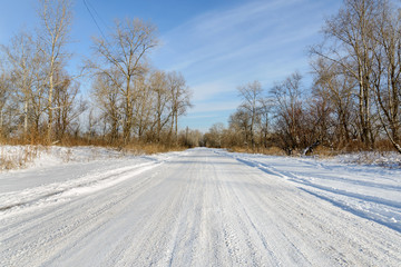 Road Covered by Snow in winter