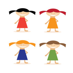 vector set of simple flat design girls in dresses