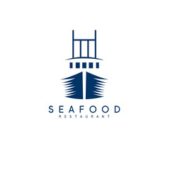 vector concept of seafood restaurant with ship