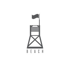 Vector illustration flat lifeguard beach tower with flag