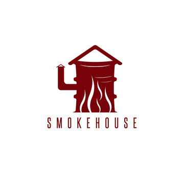 smokehouse vector concept with barrel and flame