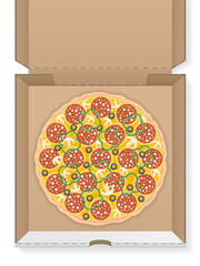 Cardboard box with pizza