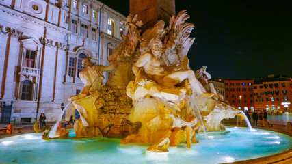 Famous Fountain of the Four Rivers at Piazza Navona in Rome
