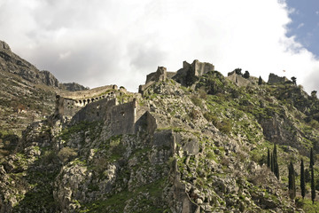 Fototapeta na wymiar Ruins of fortress in Kotor. Montenegro