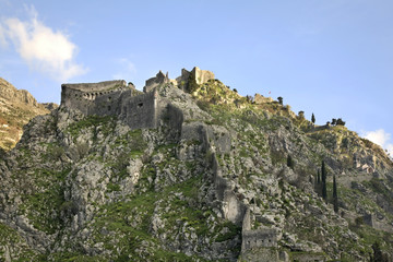 Fototapeta na wymiar Ruins of fortress in Kotor. Montenegro