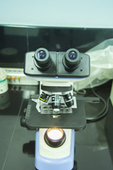 microscope for medical sample in labalotomy room selective focus