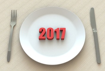 2017, message on dish, 3D rendering