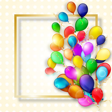 Colorful balloons with gold frame
