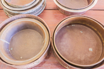 Phuket, Thailand - Mar 26, 2016 : Old metal sieves for mining work demonstrated at Phuket Mining Museum, Thailand