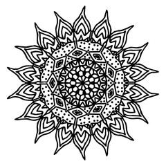 Sun hand drawing doodling mandala coloring page isolated