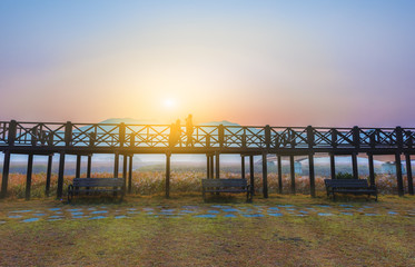 Wooden walkway at Suncheon bay ecological park.