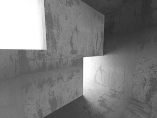 Empty concrete dark room interior. Urban architecture background