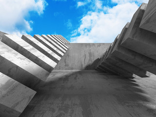 Abstract concrete architecture on cloud sky background