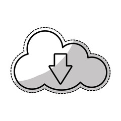 silhouette of cloud storage with download arrow icon over white background. vector illustration