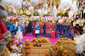 Christmas Market. Inside a Market Stall Looking Out