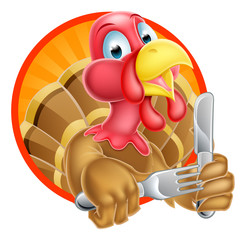 Turkey Bird Holding Kife and Fork