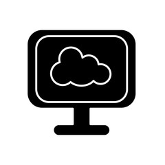 silhouette of monitor computer with cloud storage icon on screen over white background. vector illustration