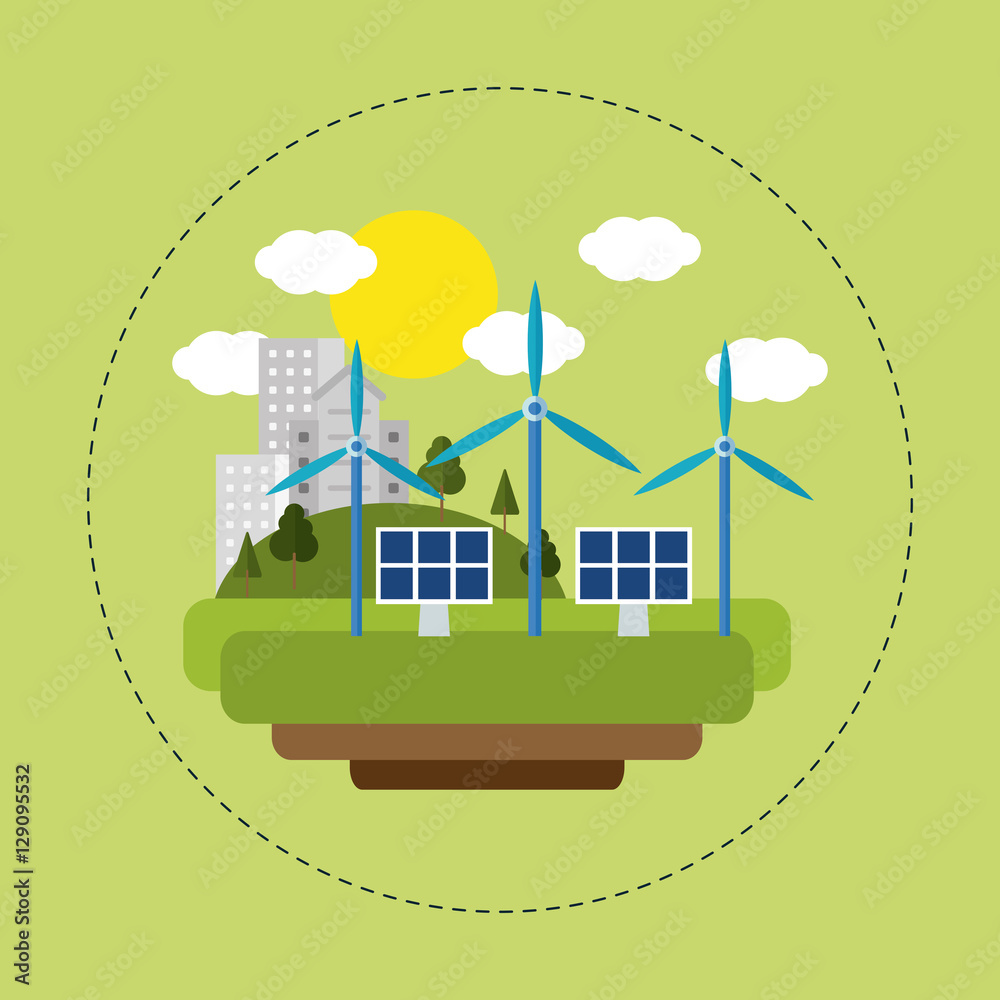 Poster renewable energy solar wind city vector illustration eps 10