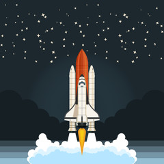 Shuttle Launch. Spaceship and space background. Projects template for business
