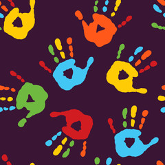 Stylish seamless pattern with prints of children's hands