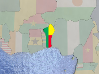 Benin with flag on globe