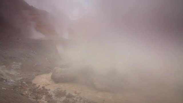 Active fumaroles in the volcano Mutnovsky, Kamchatka,