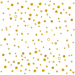 Greeting time. Gold colors dots like snowfall. Watercolor hand painted isolated on white  background. 