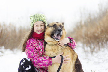 girl child and dog Shepherd