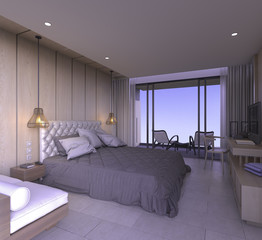 3d rendering nice view bedroom with luxury design with decor