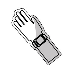 hand with smart watch icon over white background. wearable technology device design. vector illustration